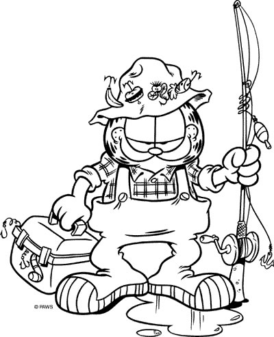 coloriage garfield le pecheur